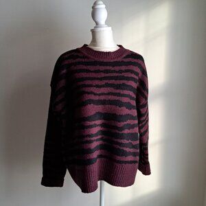 Nwt Aqua purple black zebra animal stripe sweater m chunky knit burgundy